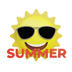 Happy smiling Sun emoji with sunglasses. Summer icon, hot weather 3D render illustration