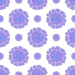 Purple virus cells on white background seamless pattern. Monkeypox virus background. Vector illustration.