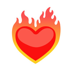 Burning heart. Red heart at flame. Vector illustration isolated on white background.