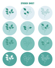 Set of spring minimal green leaf stickers for bullet journal stickers, planner, scrapbook stickers design and more.
