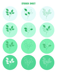 Set of spring minimal green leaf stickers for bullet journal stickers, planner, scrapbook stickers design and more.