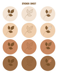 Set of spring minimal leaf stickers for bullet journal stickers, planner, scrapbook stickers design and more.