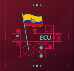 ecuador world football tournament 2022 vector wavy flag pinned to a soccer field with design elements. World Cup Qatar football 2022 tournament final stage. Non Official championship colors and style. - obrazy, fototapety, plakaty