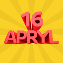 A beautiful 3d illustration apryl day calendar.