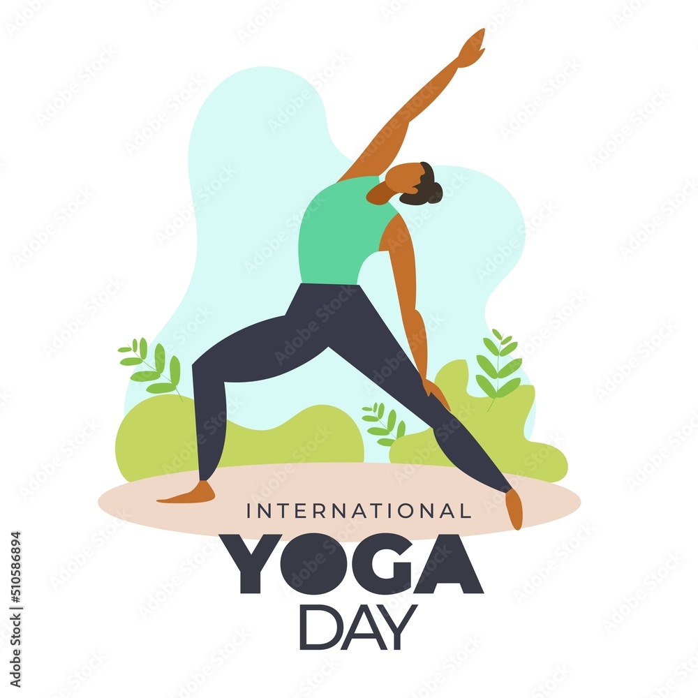 Wall mural international yoga day. yoga body posture. Woman practicing yoga. vector illustration design