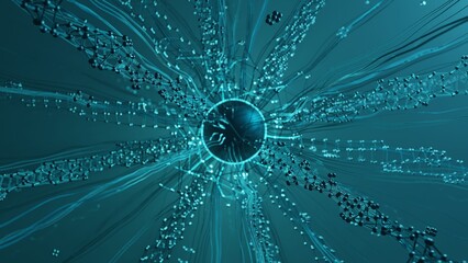 3d rendering, abstract futuristic composition. Background image of a sphere with a crystal lattice and molecular rays. A thermonuclear energy reactor.