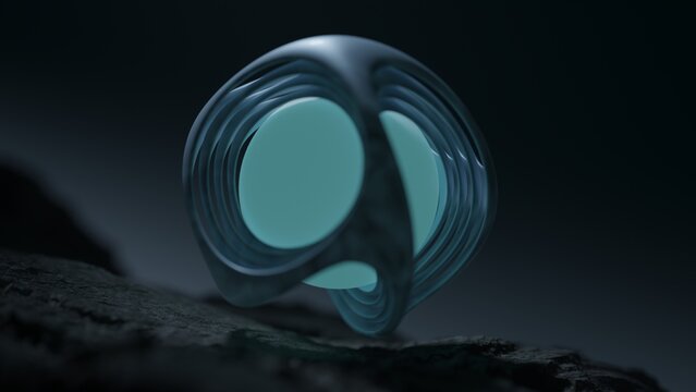 3d rendering, abstract futuristic composition. The image of a fantastic sphere on a deserted planetary landscape.