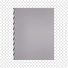 Wire bound closed notebook on transparent background, realistic vector mockup. Metal spiral notepad, mock-up. Blank diary cover, template