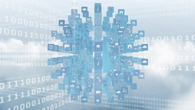 Animation of binary coding over media icons