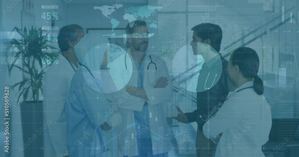 Poster animation of data processing over diverse group of doctors