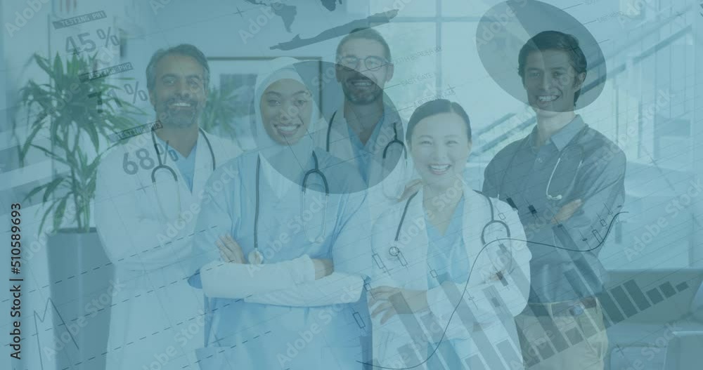Poster animation of data processing over diverse group of doctors