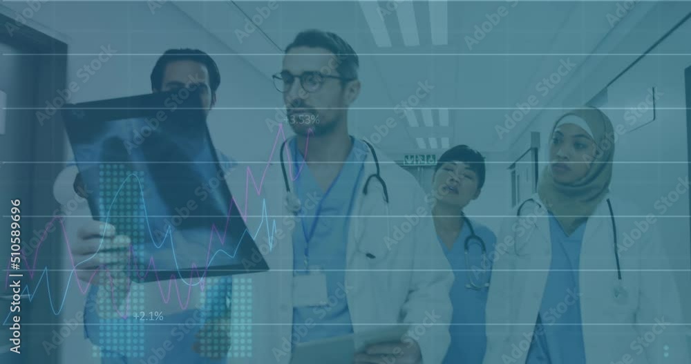 Poster animation of data processing over diverse group of doctors