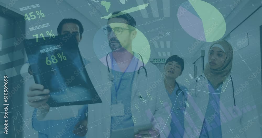 Poster animation of data processing over diverse group of doctors