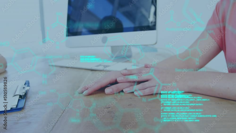 Poster animation of science data processing over doctor and patient