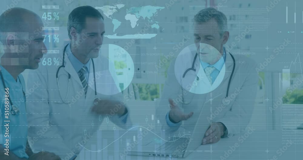 Poster animation of data processing over diverse group of doctors