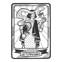 Tarot playing card Temperance sketch engraving raster illustration. T-shirt apparel print design. Scratch board imitation. Black and white hand drawn image.