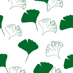 Green botany drawing seamless pattern