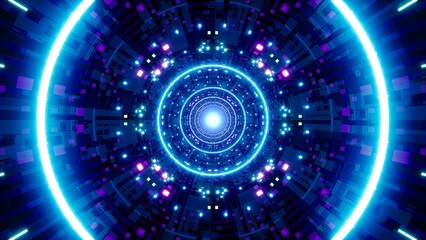 Glittering Dotted Light in the Cyber Network concept Tunnel Art