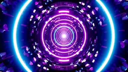 Pulsing Neon Circle Light in the Mosaic Pattern Tunnel
