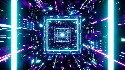 Glow Geometric Sci Fi Pattern Neon Tunnel Background