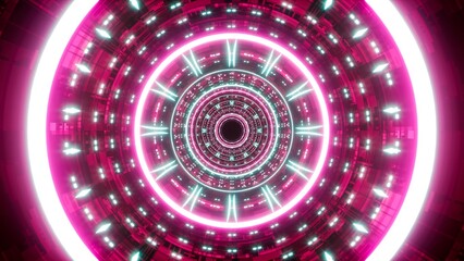 Colorful Neon Cyber Mandala Pattern Tunnel Background