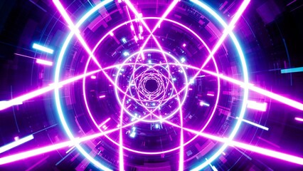 Cyber-pattern tunnel where multiple neon beams intersect geometrically