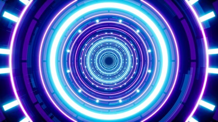 Futuristic technology tunnel background with multiple circular neon lights looping