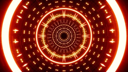 Red VJ concept tunnel with repeating lights in multiple circular and dot patterns