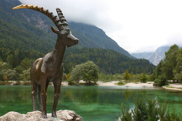 The Ibex Statue at Lake Jasna near Kranjska Gora, Slovenia, Europe