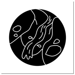 Ravine glyph icon. Narrow, steep depression formed by running water. Gorge with steep sides.Landscape concept.Filled flat sign. Isolated silhouette vector illustration
