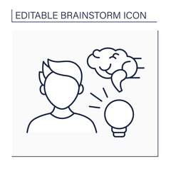 Idea line icon. Man has idea, plan, strategy. Light bulb. Overthinking. Brainstorm concept. Isolated vector illustration. Editable stroke