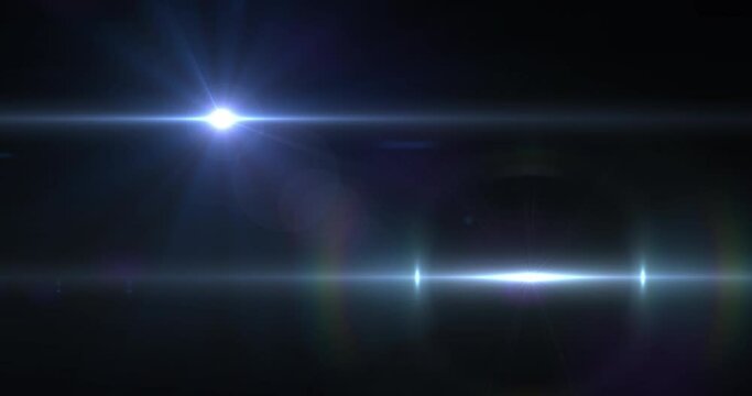 Animation of blue glowing light with prism moving on blue background