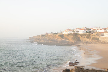 Praia das Macas Apple Beach in Colares, Portugal, on a stormy day before sunset