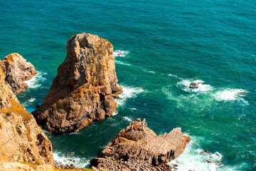 Atlantic ocean view with cliff. View of Atlantic Coast at Portugal, Cabo da Roca. Summer day