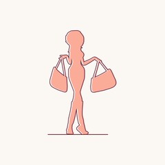 Silhouette of woman with shopping bags standing full length. Front View