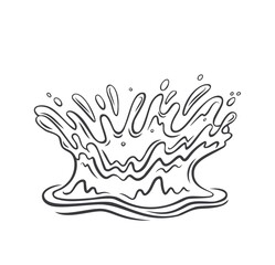 Drops and splashes of water. Outline monochrome water splash element. Vector illustration in retro style.
