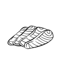 Slices salmon fillet outline vector icon. Drawn monochrome pieces raw red fish or trout