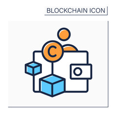 Blockchain wallet color icon. Cryptocurrency storage service. Virtual commerce, banking. Digital money, finance system. Digital asset. Isolated vector illustration