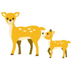 かわいい鹿のイラスト　宮島・奈良 二匹・背景白