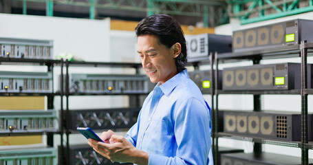 asian man checking application