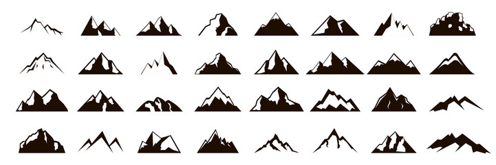 Mountain icons set. Vector silhouette - obrazy, fototapety, plakaty