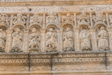 Entrance to the Parador Hostal de los Reyes Catolicos in Plaza del Obradoiro, Santiago de Compostela, Spain