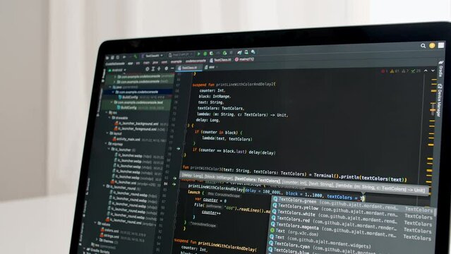 Coding on the screen, HTML encoding and programming on a laptop screen, developer, web development. Computer Web Developer. Cloud data social network media or virus. High quality 4k footage