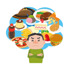 健康のために食べるのをがまんする男性