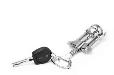 Car key and bottle opener drunk driving concept