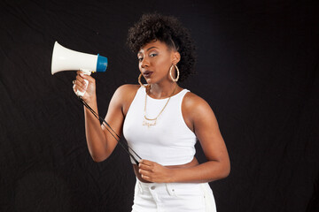 Lovely black woman with a megaphone