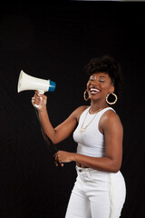 Cute Black woman with a megaphone