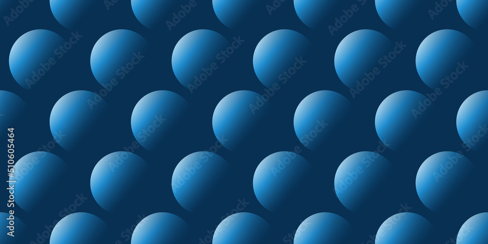 Poster dark blue modern style abstract geometric background design, rows of many large lit 3d balls pattern