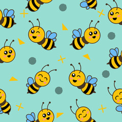 Fototapeta na wymiar cute cute little bee animal seamless pattern blue object wallpaper with design sea blue.