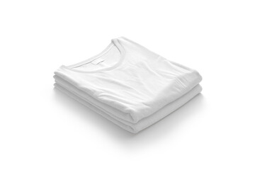 Blank white folded square t-shirt mockup stack, side view